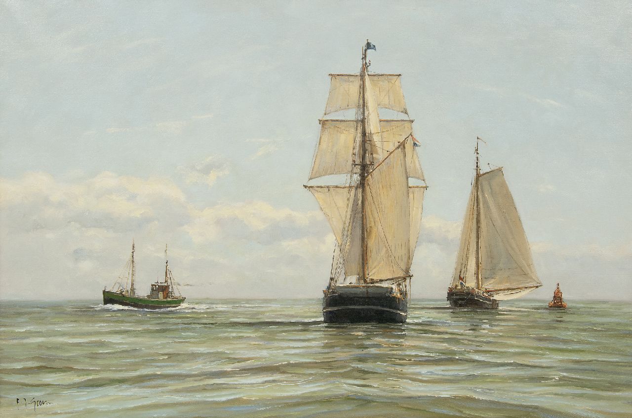 Frits Goosen | Sailing cargo ships and fishing cutter at sea, oil on canvas, 60.3 x 90.0 cm, signed l.l.