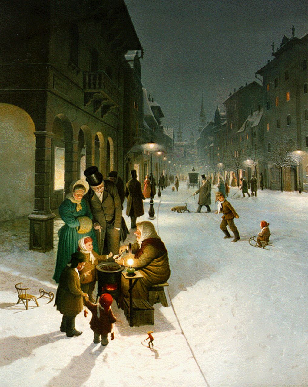 Gábor V.  | Vida Gábor, A snow-covered town at night, oil on panel 49.7 x 39.9 cm, signed l.r.