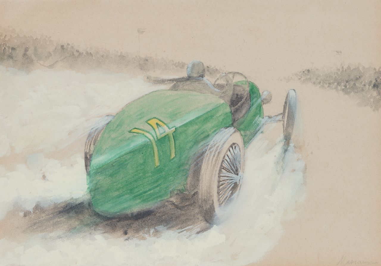 Onbekend   | Onbekend | Watercolours and drawings offered for sale | Race car nr. 14 (set van 5), pencil, watercolour and gouache on paper 20.0 x 28.9 cm, signed l.r.