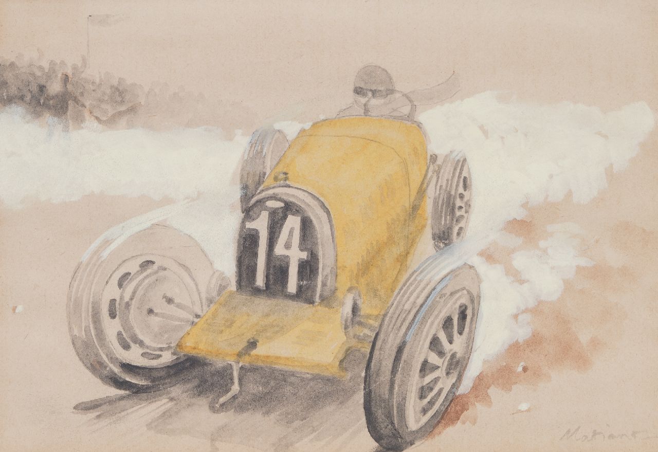Onbekend   | Onbekend | Watercolours and drawings offered for sale | Race car nr. 14 (set van 5), pencil, watercolour and gouache on paper 19.7 x 29.1 cm, signed l.r.