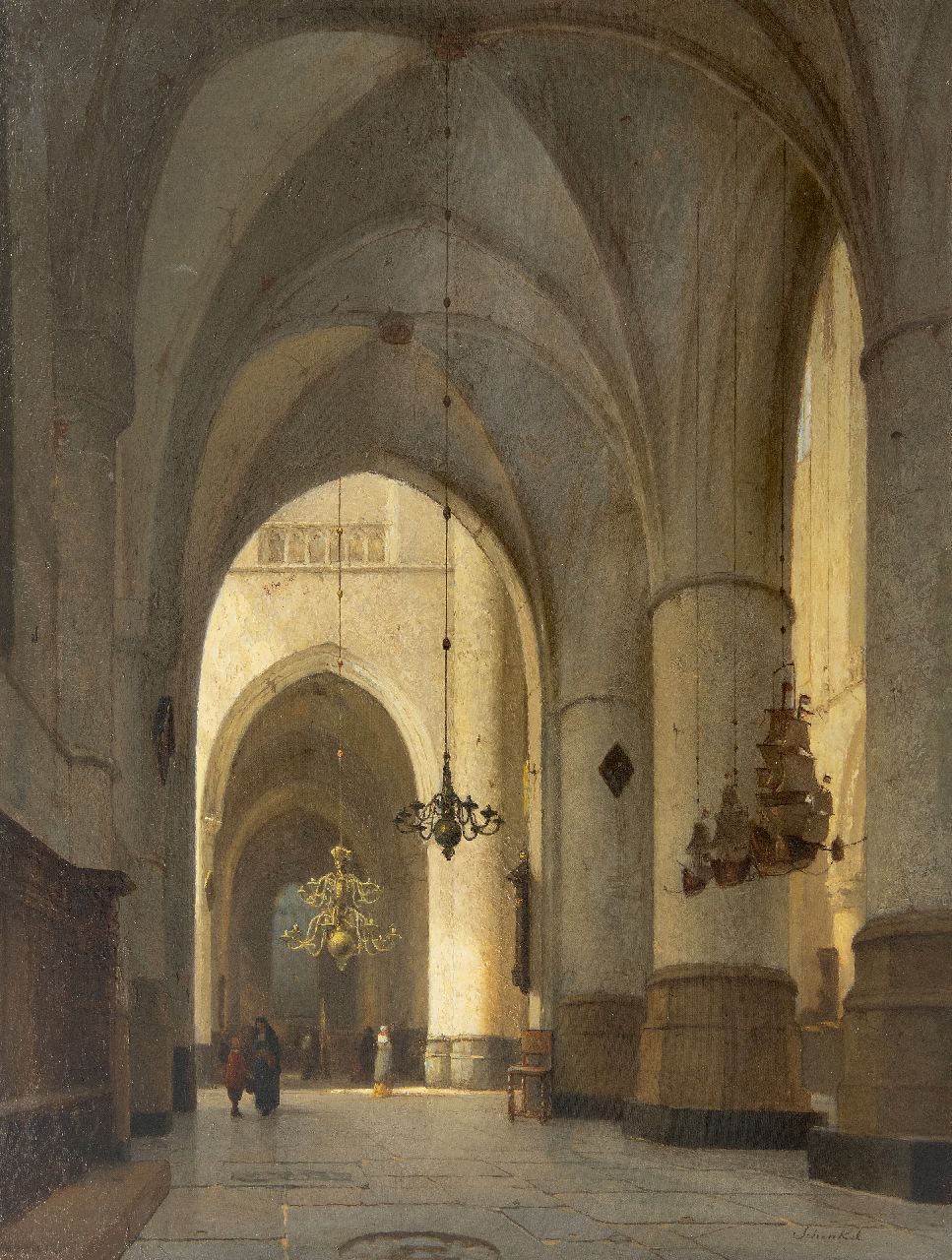 Schenkel J.J.  | Jan Jacob Schenkel | Paintings offered for sale | Interior of the St. Bavo Church, Haarlem, oil on panel 59.9 x 46.1 cm, signed l.r.