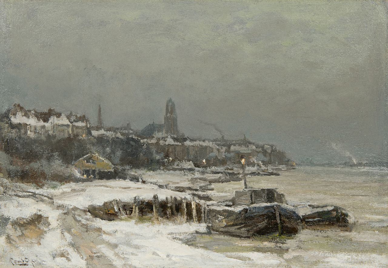 Apol L.F.H.  | Lodewijk Franciscus Hendrik 'Louis' Apol | Paintings offered for sale | A winter view of Arnhem, oil on canvas 42.4 x 60.5 cm, signed l.l.