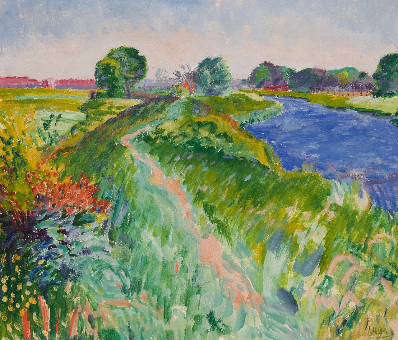 Altink J.  | Jan Altink, A view of 'Het Rietdiep', wax paint on canvas 60.3 x 70.2 cm, signed l.r.