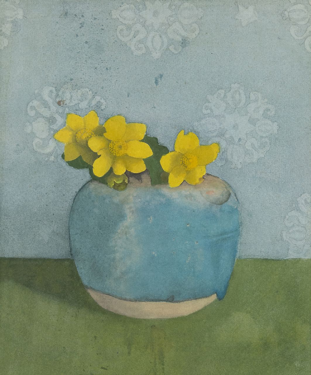 Voerman sr. J.  | Jan Voerman sr. | Watercolours and drawings offered for sale | Marsh-marigolds in a ginger jar, watercolour on paper 25.0 x 20.5 cm, painted in the 1890's