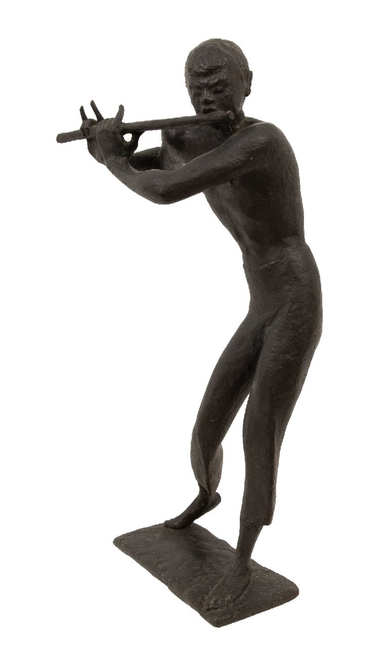Wenckebach L.O.  | Ludwig Oswald 'Oswald' Wenckebach | Sculptures and objects offered for sale | Flute player, bronze 48.5 x 21.3 cm, executed ca. 1953