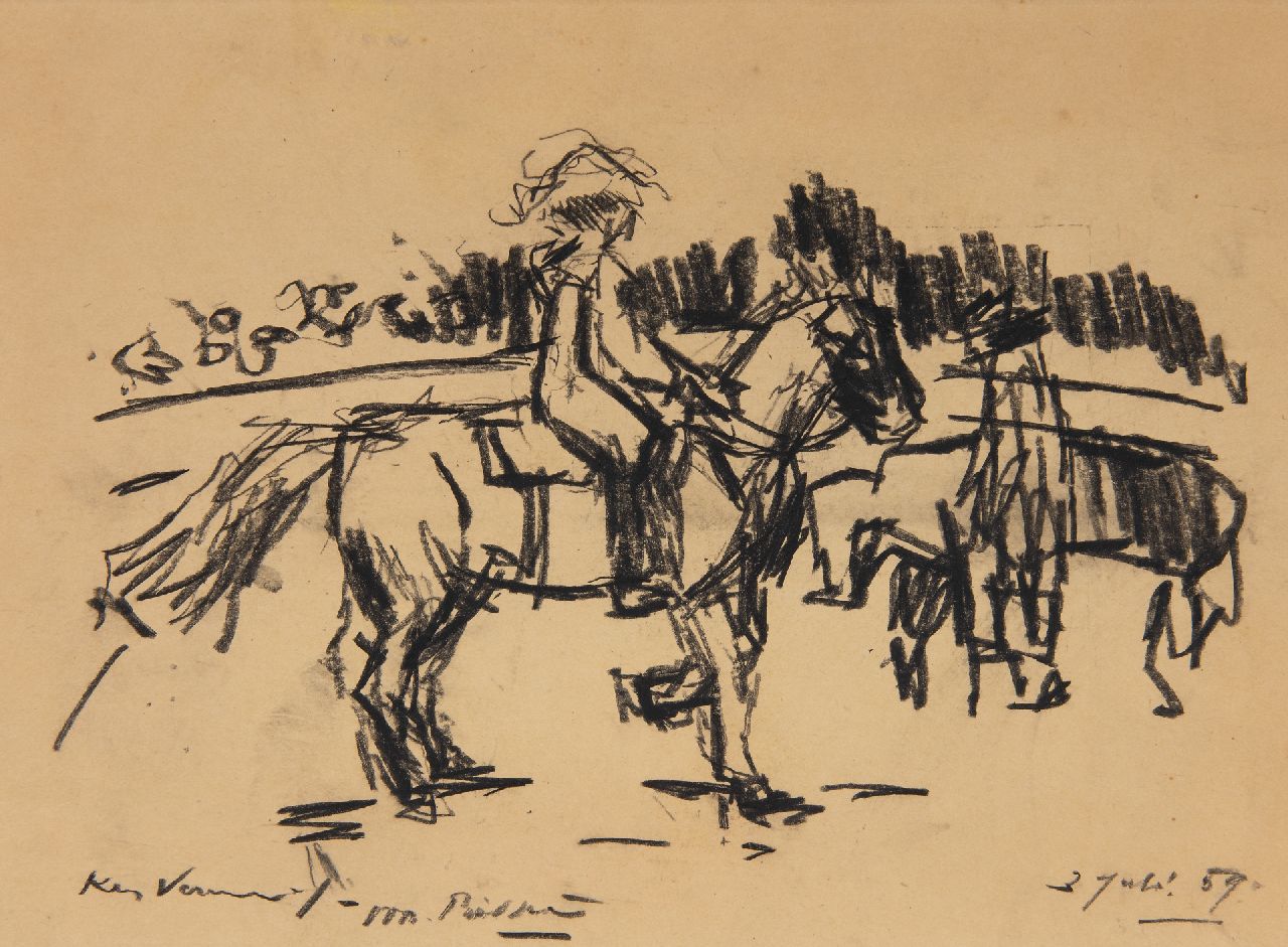 Verwey K.  | Kees Verwey | Watercolours and drawings offered for sale | Two horsemen, charcoal on paper 21.9 x 29.6 cm, signed l.l. and dated 3 July 59