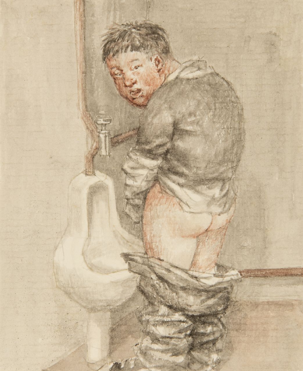 Vos P.A.C.A.  | Petrus Antonius Carolus Augustinus 'Peter' Vos | Watercolours and drawings offered for sale | Peieng man, pencil and watercolour on paper 9.2 x 7.5 cm, dated 4.XI.'83