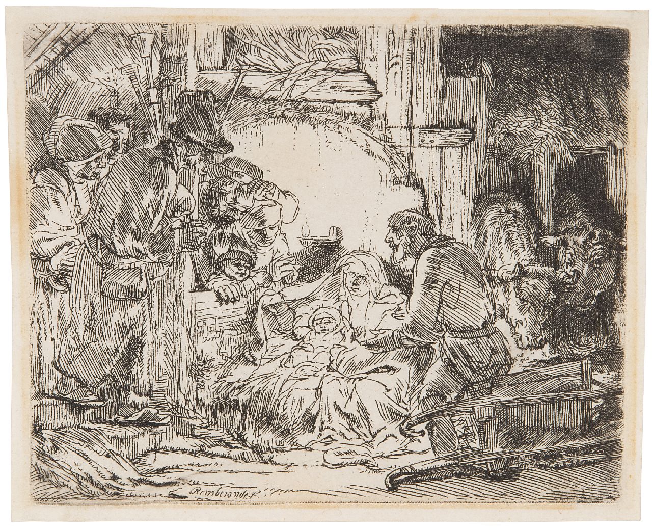 Rembrandt (Rembrandt Harmensz. van Rijn)   | Rembrandt (Rembrandt Harmensz. van Rijn), The adoration of the shepherds (with the lamp), etching 11.0 x 13.4 cm, signed l.l. (in the plate)