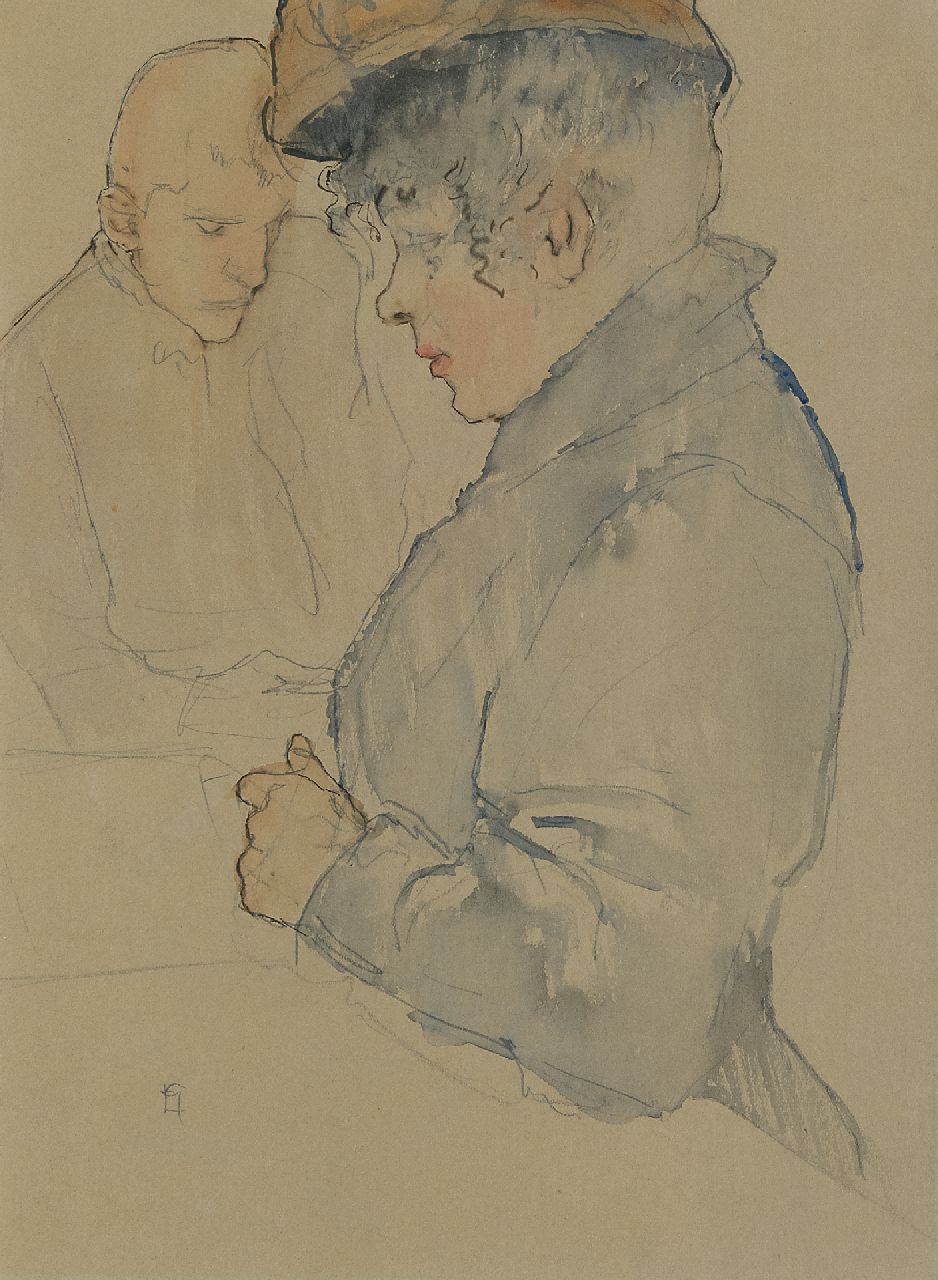 Gestel L.  | Leendert 'Leo' Gestel, A woman and man in a café, pencil, pen, ink and watercolour on paper 30.7 x 22.5 cm, signed l.l. with monogram