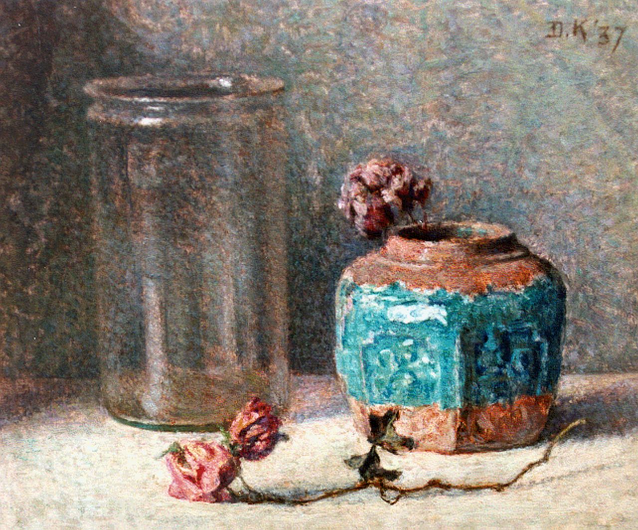 Komter D.  | Douwe Komter, A still life with a ginger jar, oil on painter's board 25.1 x 30.1 cm, signed u.r. and dated '37