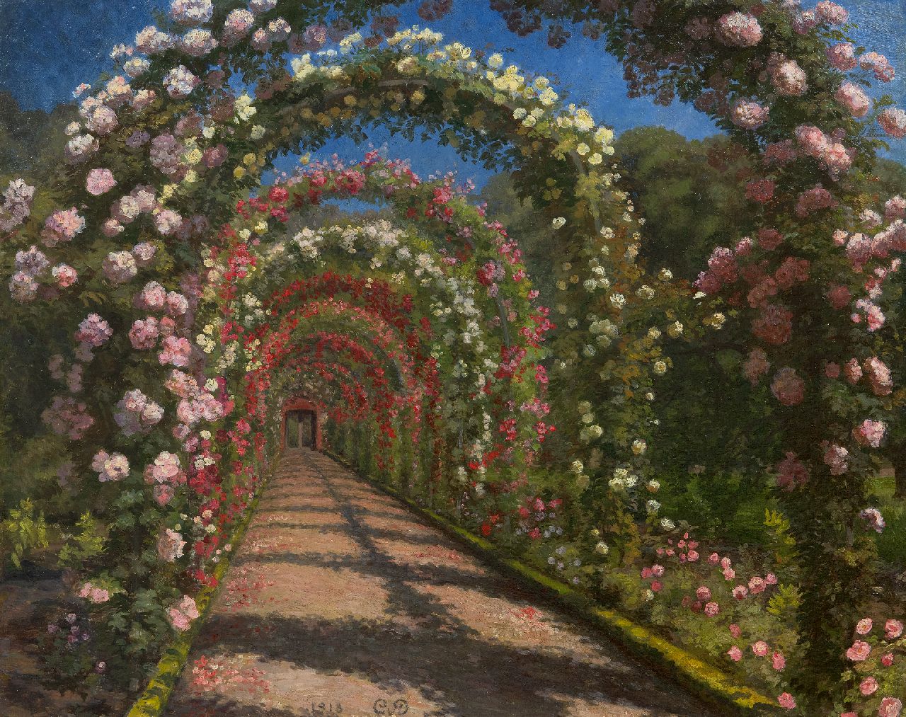 Caroline van Deurs | Rose lane, oil on canvas, 52.6 x 65.5 cm, signed l.c. with monogram and dated 1918