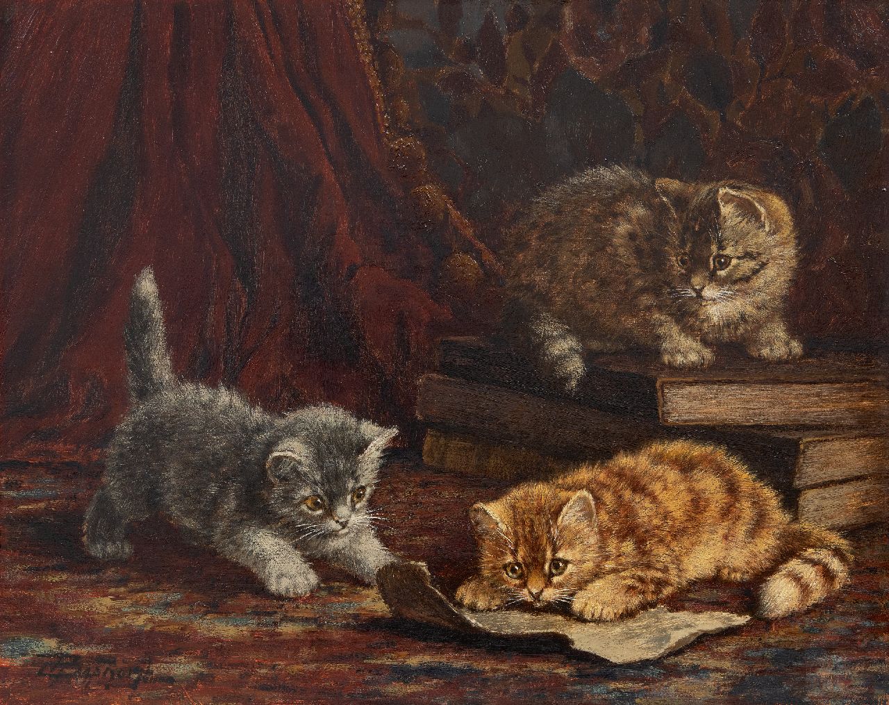 Raaphorst C.  | Cornelis Raaphorst | Paintings offered for sale | Three playing kittens, oil on canvas 40.3 x 50.2 cm, signed l.l.