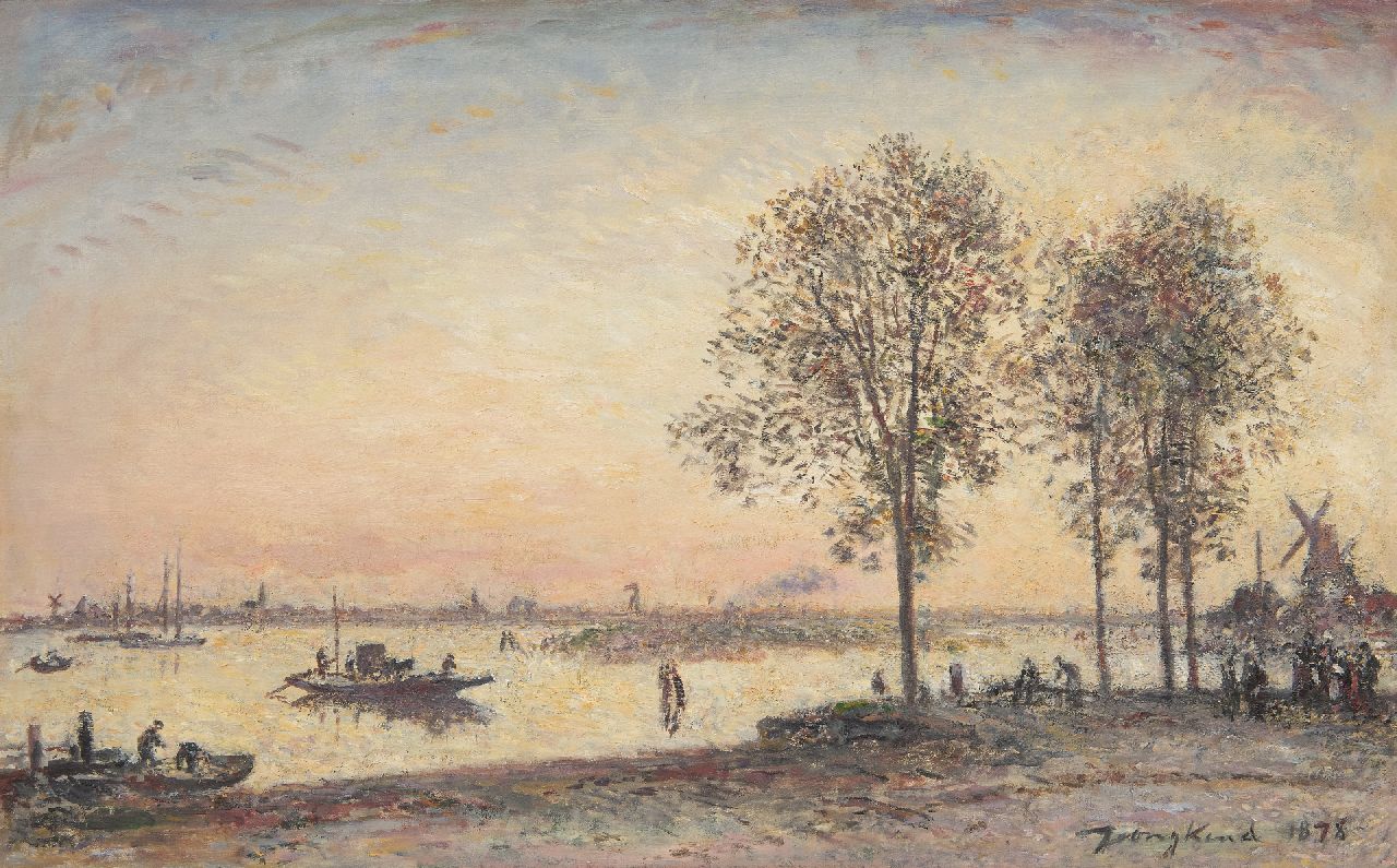 Jongkind J.B.  | Johan Barthold Jongkind | Paintings offered for sale | La Meuse et le Merwede devant Dortrecht (Hollande), effet de Soir, oil on canvas 41.0 x 66.0 cm, signed l.r. and dated 1878