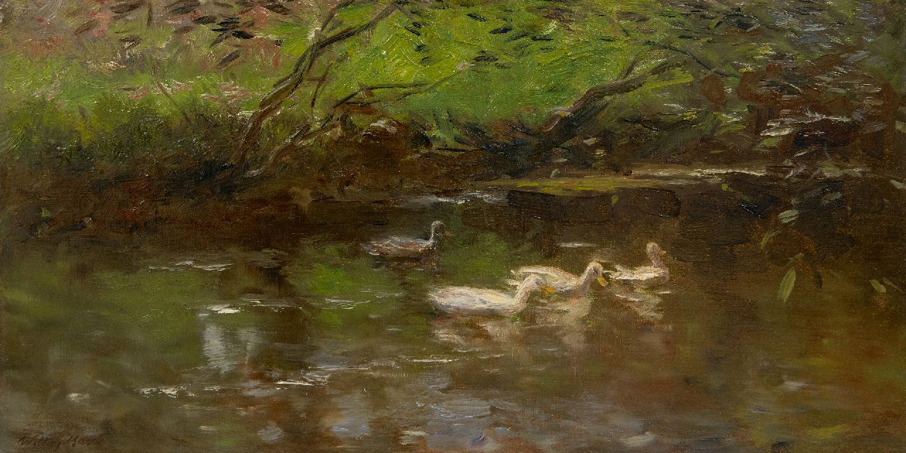 Maris W.  | Willem Maris | Paintings offered for sale | Ducks in the water, oil on canvas 24.2 x 46.0 cm, signed l.l.