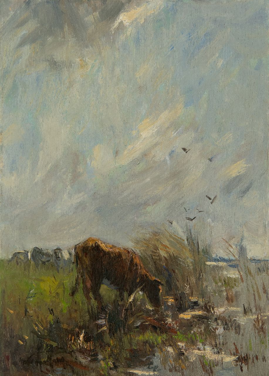 Maris W.  | Willem Maris | Paintings offered for sale | Grazing cows by the water, oil on panel 38.0 x 27.2 cm, signed l.l.