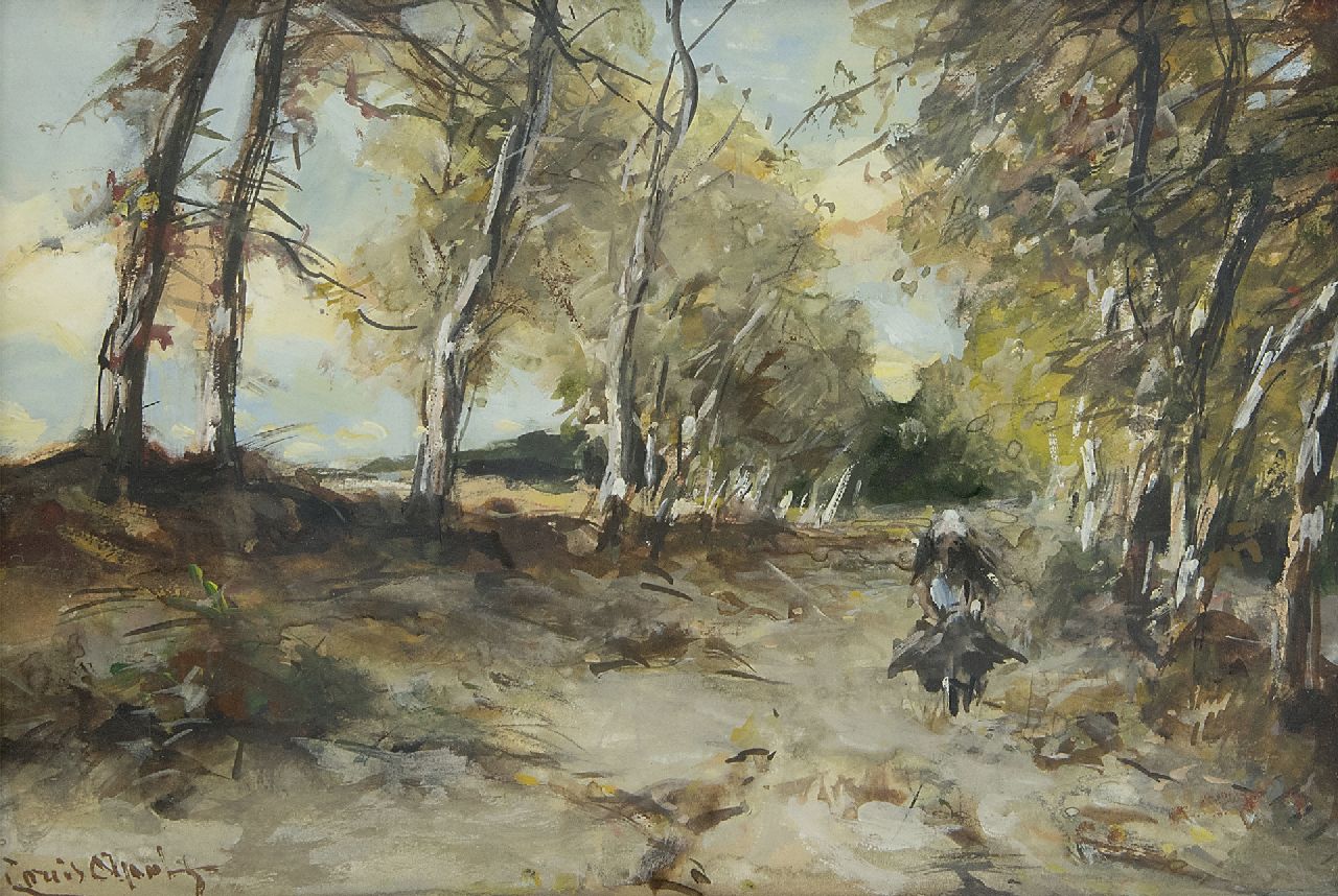 Apol L.F.H.  | Lodewijk Franciscus Hendrik 'Louis' Apol | Watercolours and drawings offered for sale | On a forest path in autumn, watercolour on paper 15.0 x 22.5 cm, signed l.l.