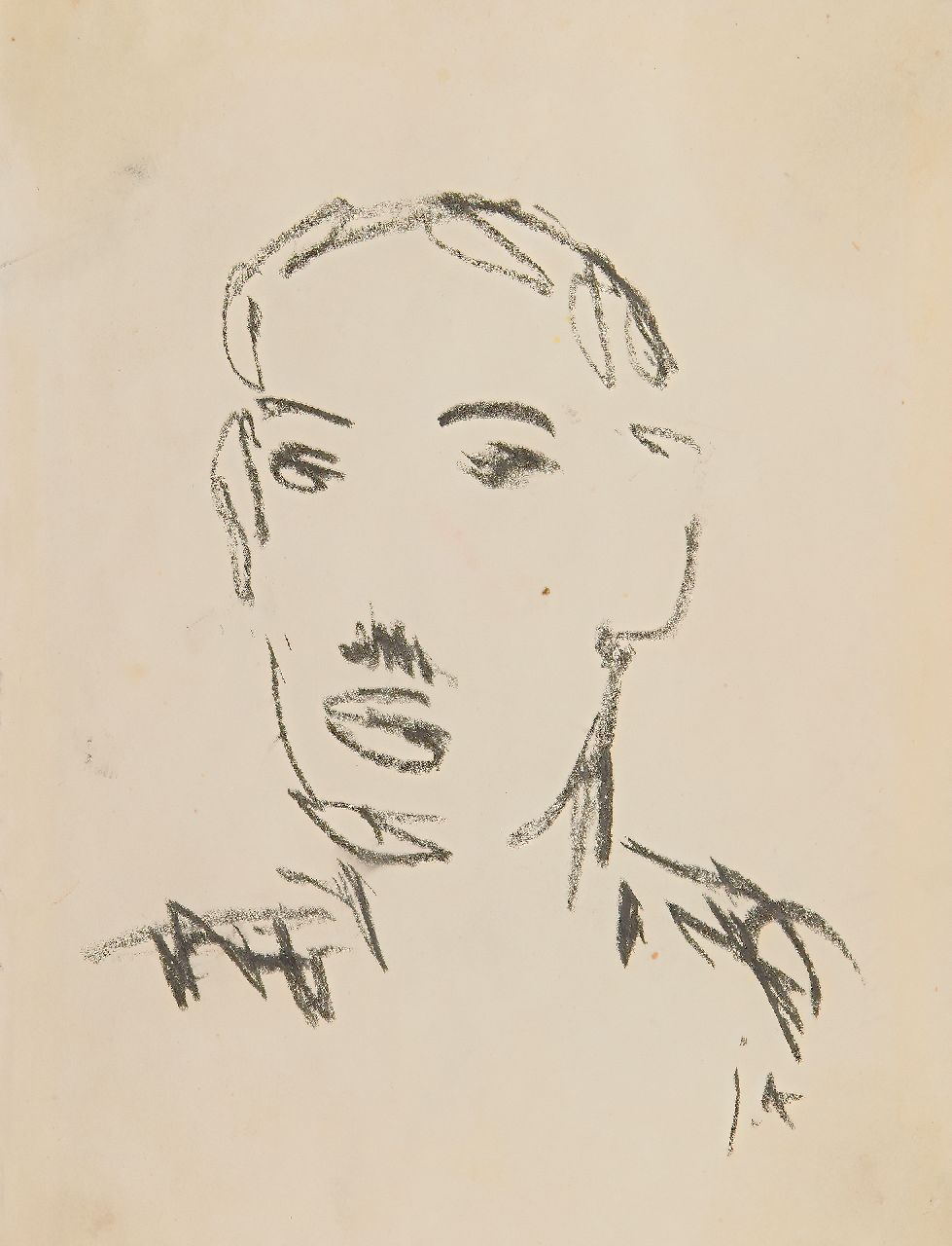 Altink J.  | Jan Altink | Watercolours and drawings offered for sale | Portrait, possible Hendrik Werkman, black chalk on paper 16.5 x 12.7 cm, signed l.r. with initials