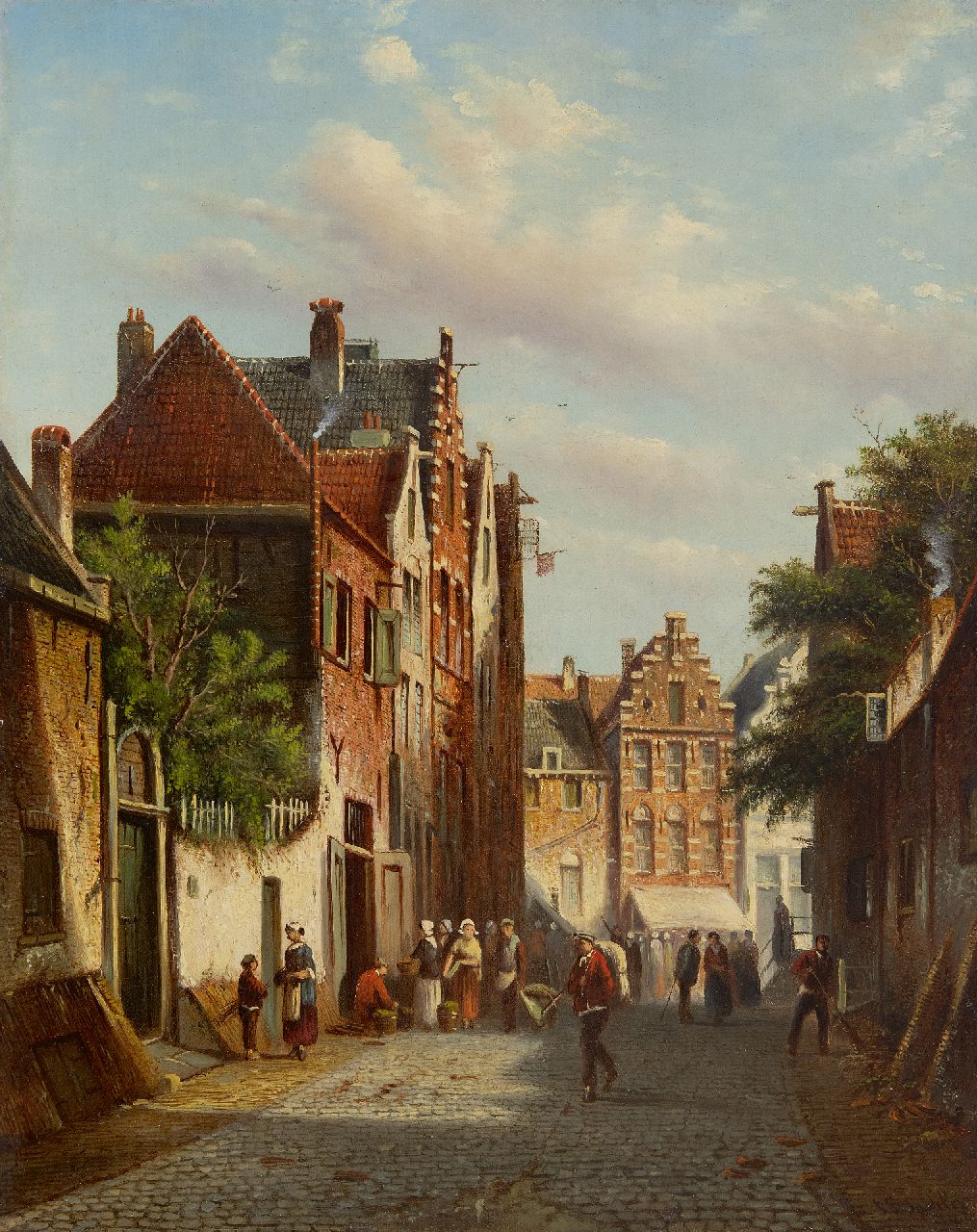 Spohler J.F.  | Johannes Franciscus Spohler | Paintings offered for sale | Daily activities in a sunlit street, oil on canvas 44.3 x 35.3 cm, signed l.r.