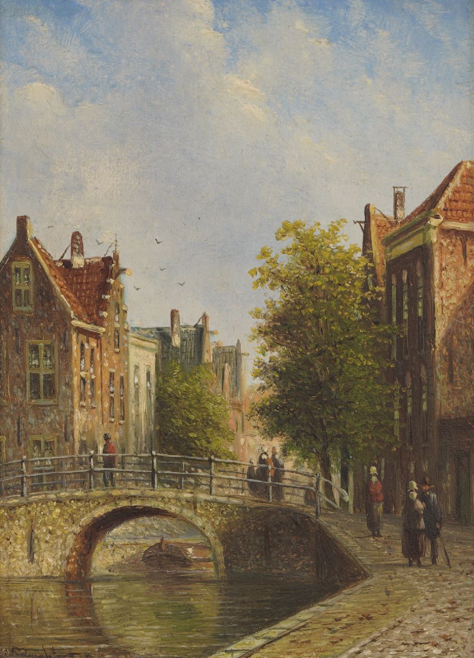 Spohler J.F.  | Johannes Franciscus Spohler | Paintings offered for sale | Old Dutch cityscape, oil on panel 11.9 x 8.9 cm, signed l.l.