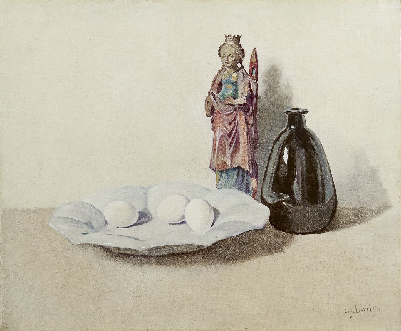 Ligtelijn E.J.  | Evert Jan Ligtelijn | Paintings offered for sale | A still life with eggs, sculpture and a vase, oil on canvas 50.2 x 60.0 cm, signed l.r.