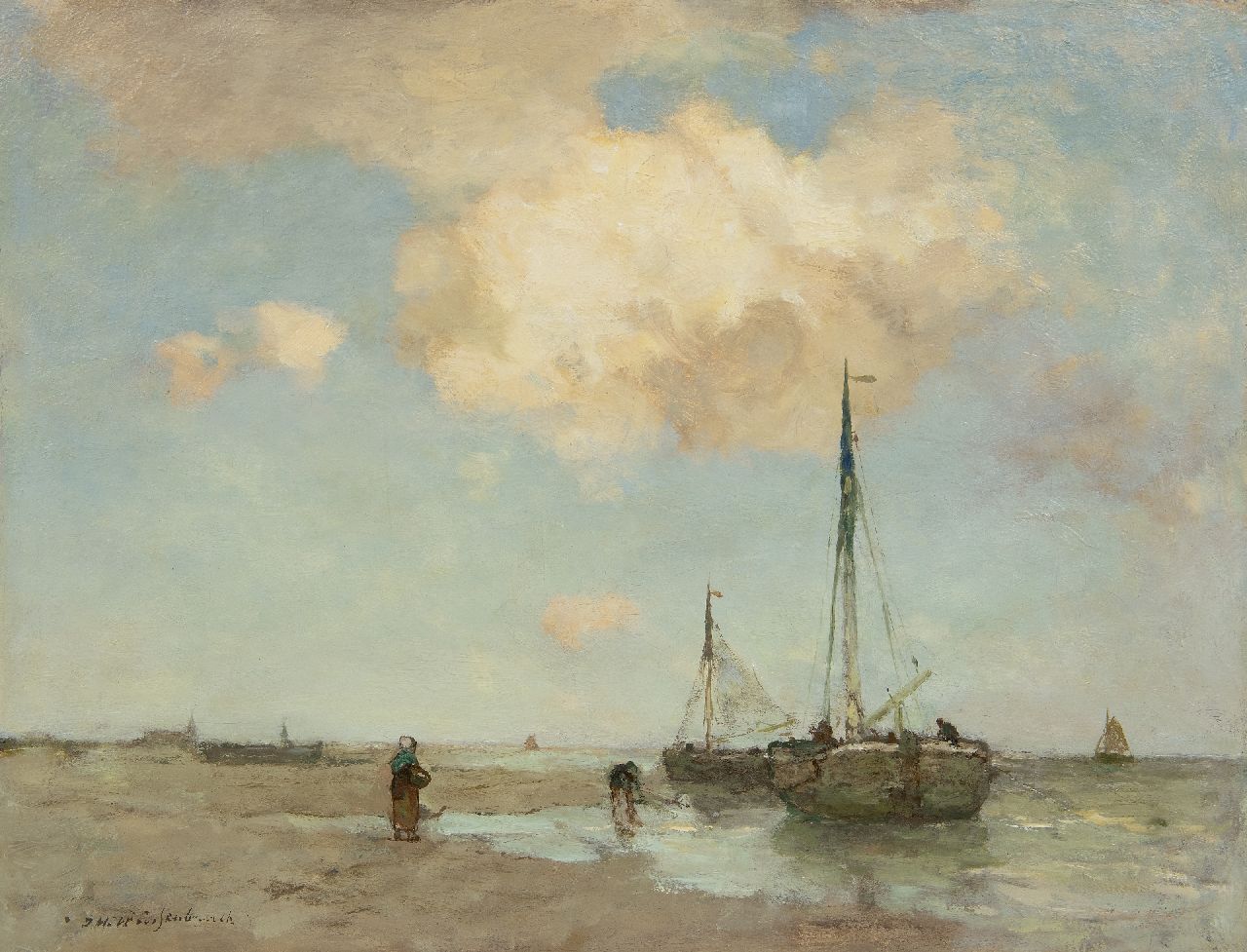 Weissenbruch H.J.  | Hendrik Johannes 'J.H.' Weissenbruch | Paintings offered for sale | Fishing boats on the tide line, oil on canvas 38.9 x 50.9 cm, signed l.l.