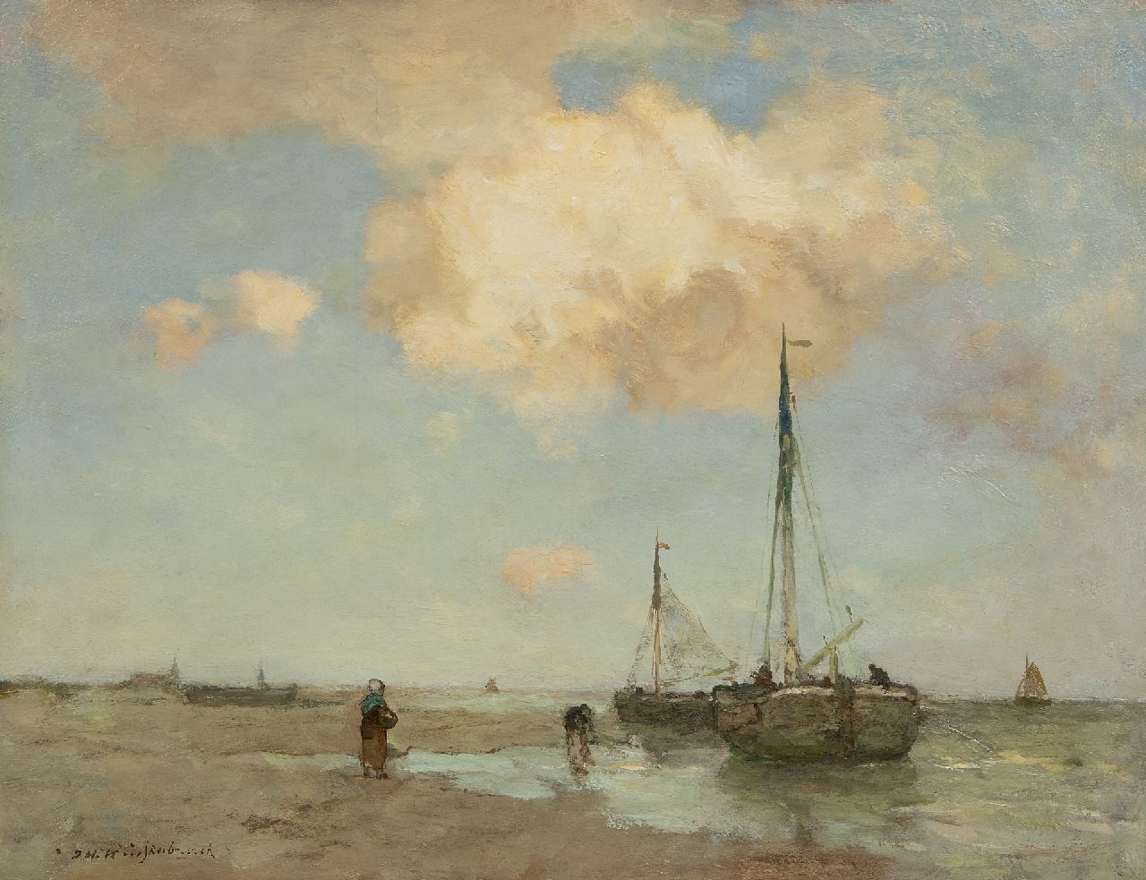 Weissenbruch H.J.  | Hendrik Johannes 'J.H.' Weissenbruch | Paintings offered for sale | Fishing boats on the tide line, oil on canvas 38.9 x 50.9 cm, signed l.l.