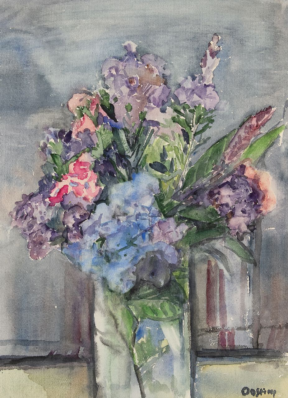 Bieruma Oosting A.J.W.  | Adriana Johanna Wilhelmina 'Jeanne' Bieruma Oosting, Flower stilllife, watercolour on paper 58.5 x 42.5 cm, signed l.r.