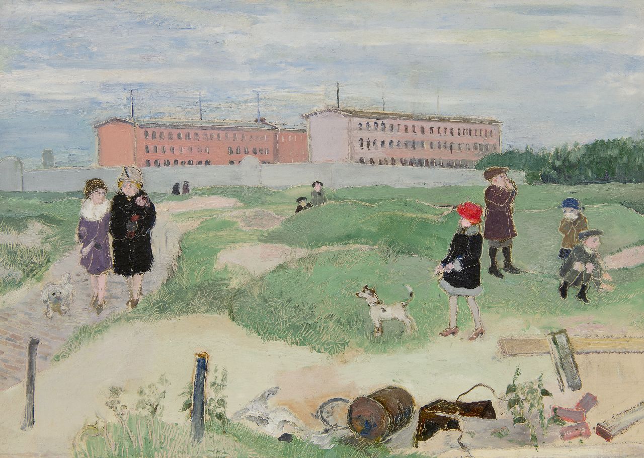 Kamerlingh Onnes H.H.  | 'Harm' Henrick Kamerlingh Onnes | Paintings offered for sale | Walking the dog, Scheveningen, oil on canvas 44.4 x 62.3 cm, signed l.r. with initials and dated '27