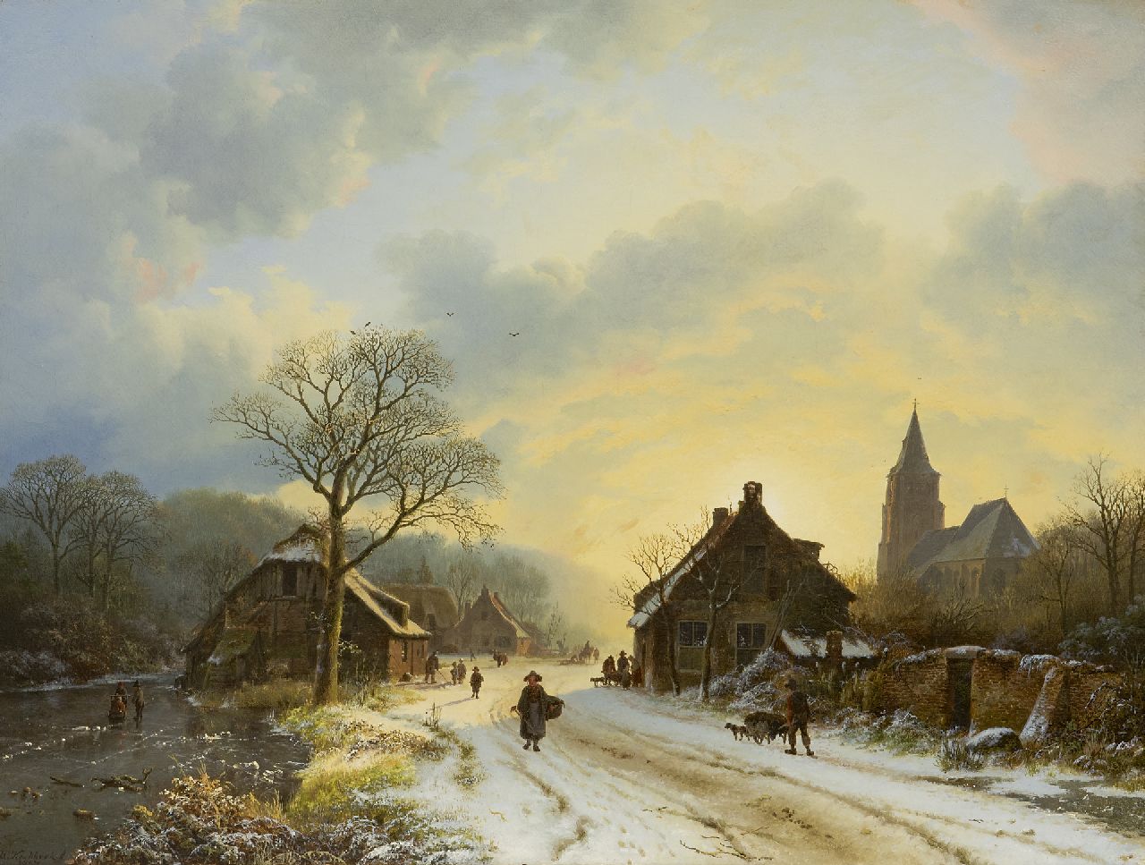 Koekkoek B.C.  | Barend Cornelis Koekkoek, A Lower Rhine winter landscape with a church inspired by the village church at Aerdt, oil on canvas 39.7 x 52.4 cm, signed l.l. and dated 1837