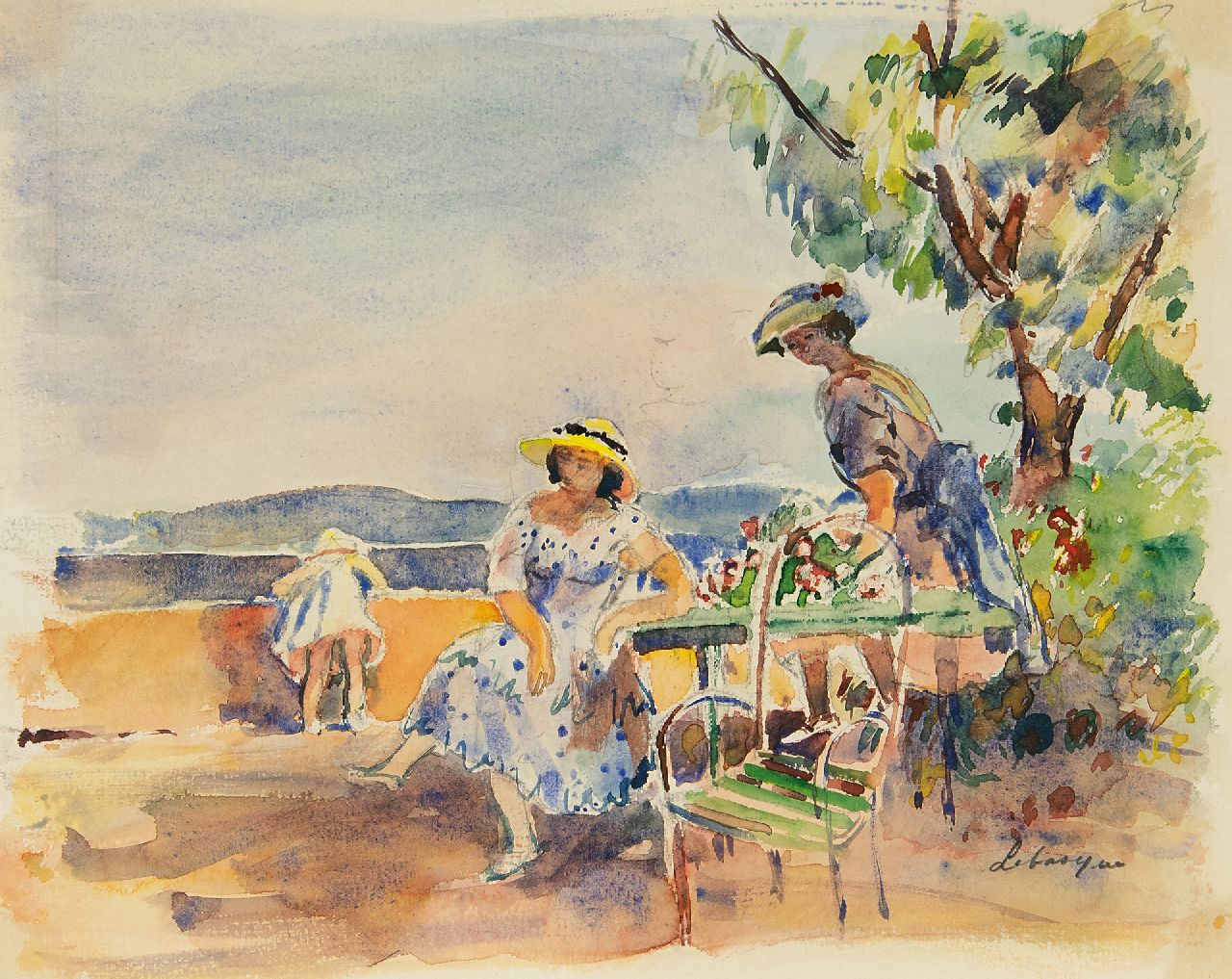 Lebasque H.  | Joseph 'Henri' Baptiste Lebasque, Sur la terrasse, watercolour on paper 23.0 x 28.0 cm, signed l.r.