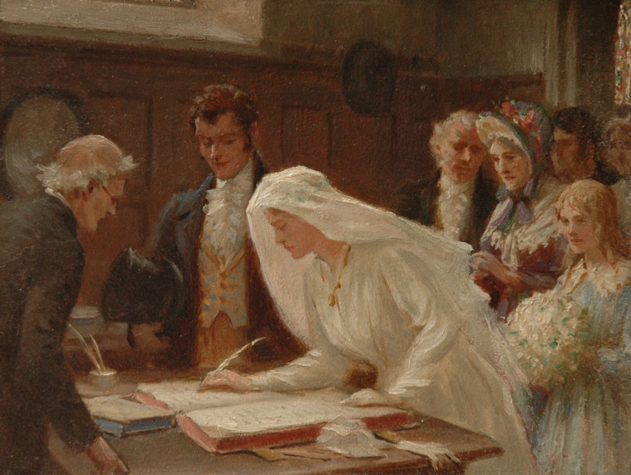 Leighton E.B.  | Edmund Blair Leighton |  offered for sale | The wedding register, 13.7 x 18.2 cm