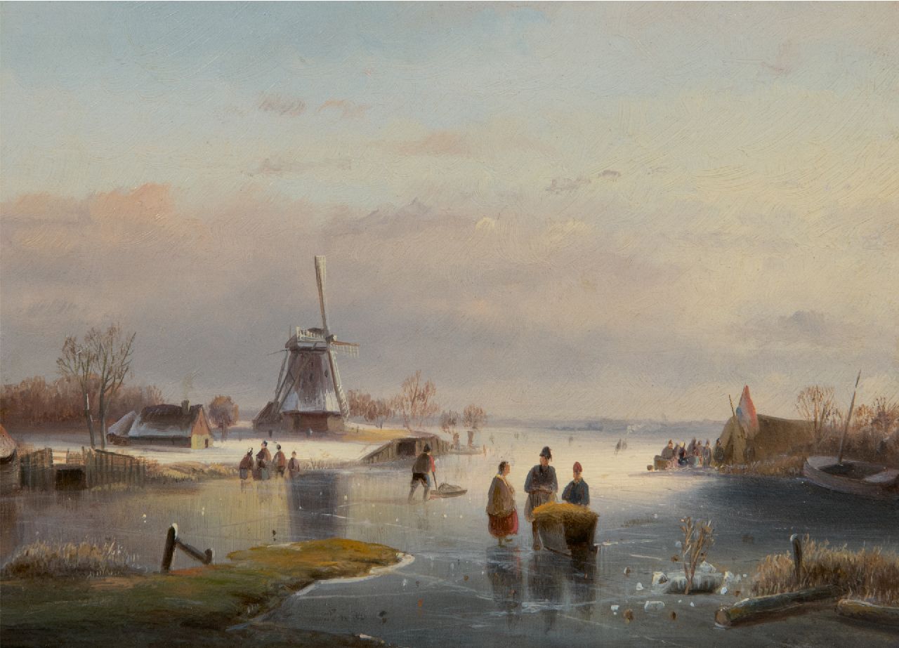 Parré M.  | Matthias Parré | Paintings offered for sale | Activity on frozen river, oil on panel 17.3 x 23.2 cm, zonder lijst