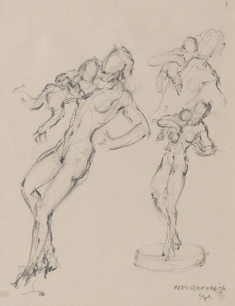Verkade K.  | Korstiaan 'Kees' Verkade | Watercolours and drawings offered for sale | Study for sculpture 'l'Elan', pencil on paper 31.0 x 24.8 cm, signed l.r. and dated sept. '96