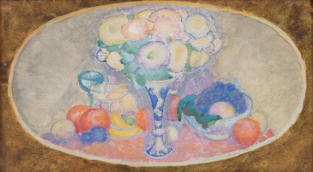 Gestel L.  | Leendert 'Leo' Gestel | Watercolours and drawings offered for sale | Flower medallion, watercolour on paper 13.0 x 22.9 cm