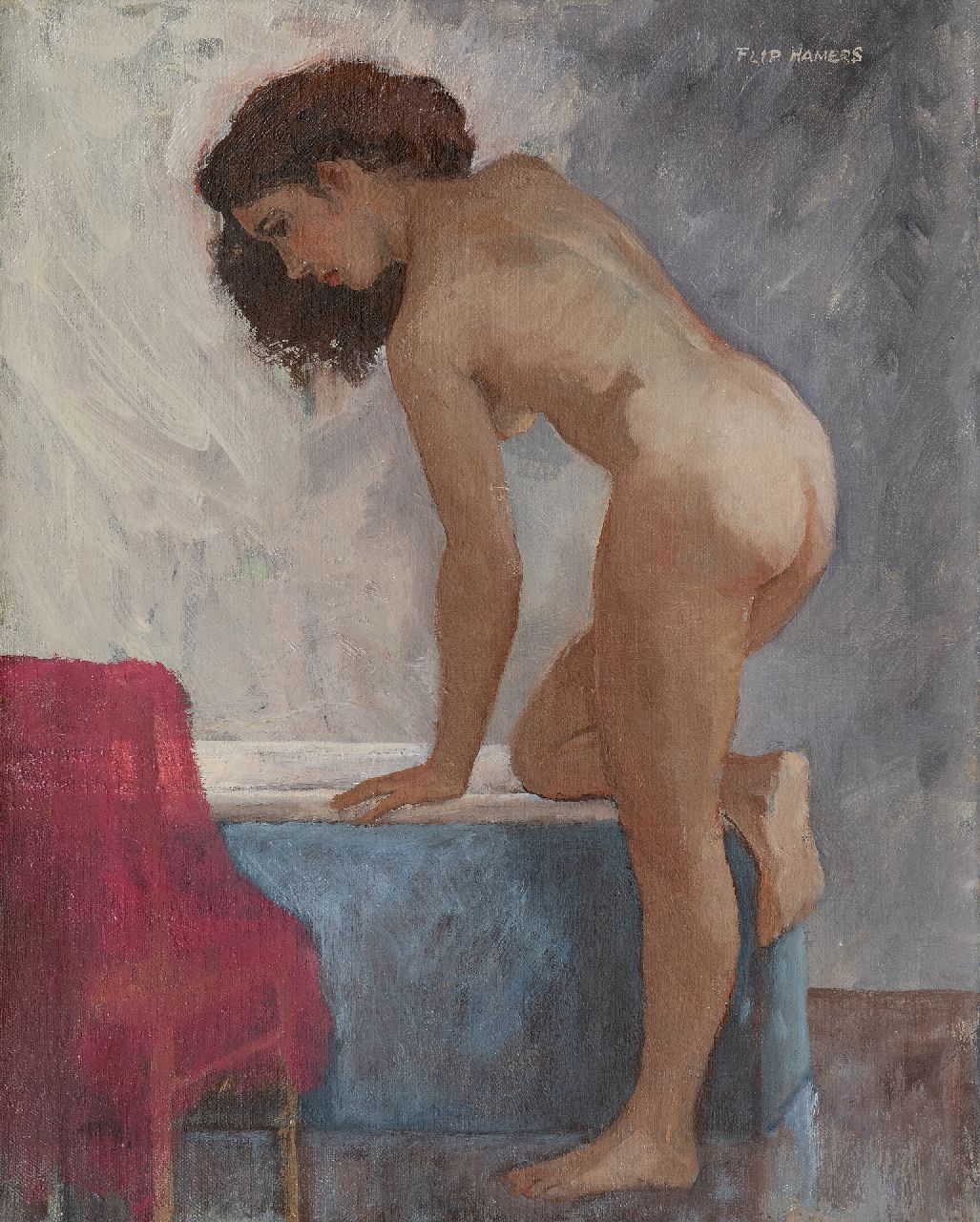 Flip Hamers | Standing nude, oil on canvas, 50.2 x 40.2 cm, signed u.r. and on the stretcher