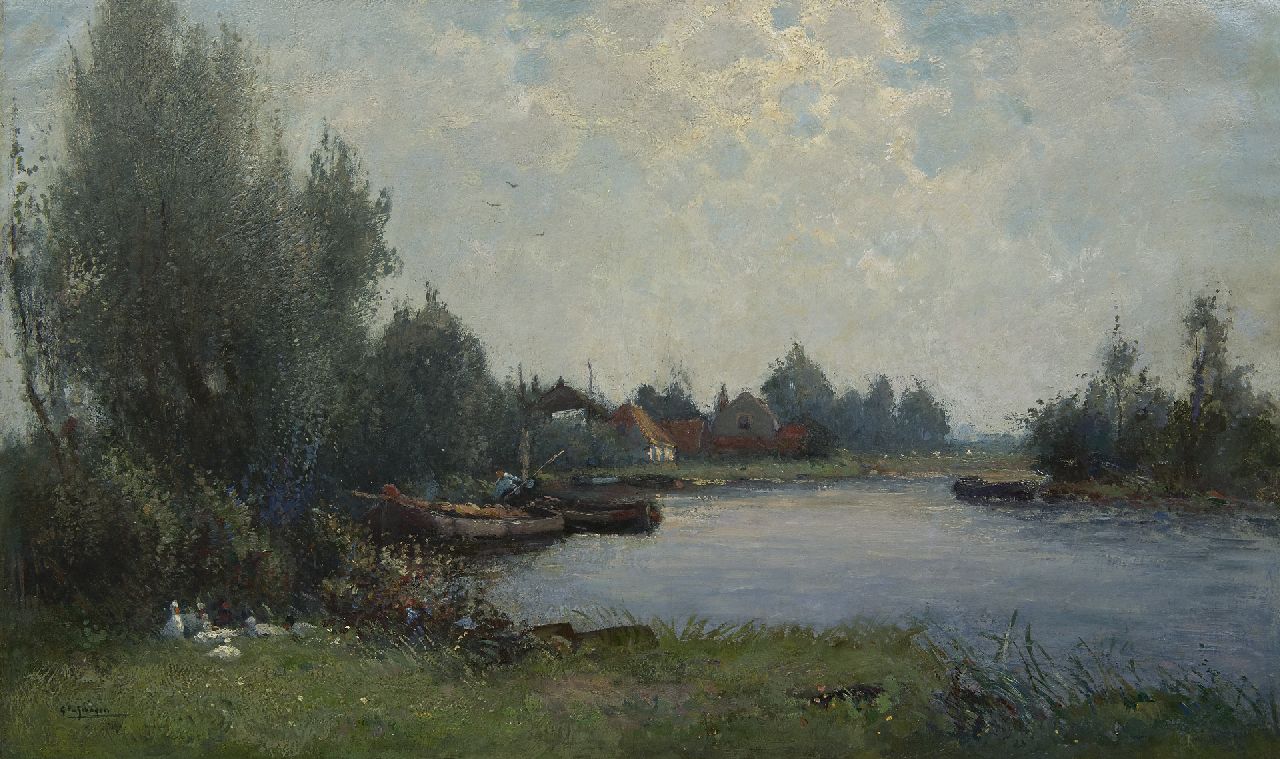 Schagen G.F. van | Gerbrand Frederik van Schagen | Paintings offered for sale | Early morning at De Kaag, oil on canvas 65.5 x 110.5 cm, signed l.l. and signed on the stretcher 1916 Schagen G.F. van | Gerbrand Frederik van Schagen | Paintings offered for sale | Early morning at De Kaag, oil on canvas 65.5 x 110.5 cm, signed l.l. and signed on the stretcher 1916