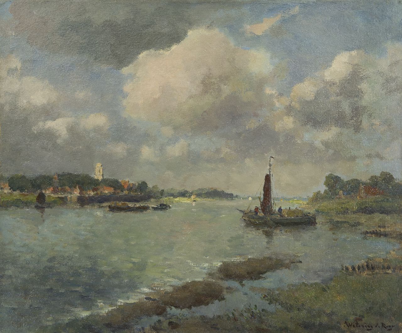 Johannes Embrosius van de Wetering de Rooij | The river Waal near Zaltbommel, oil on canvas, 50.3 x 60.1 cm, signed l.r.