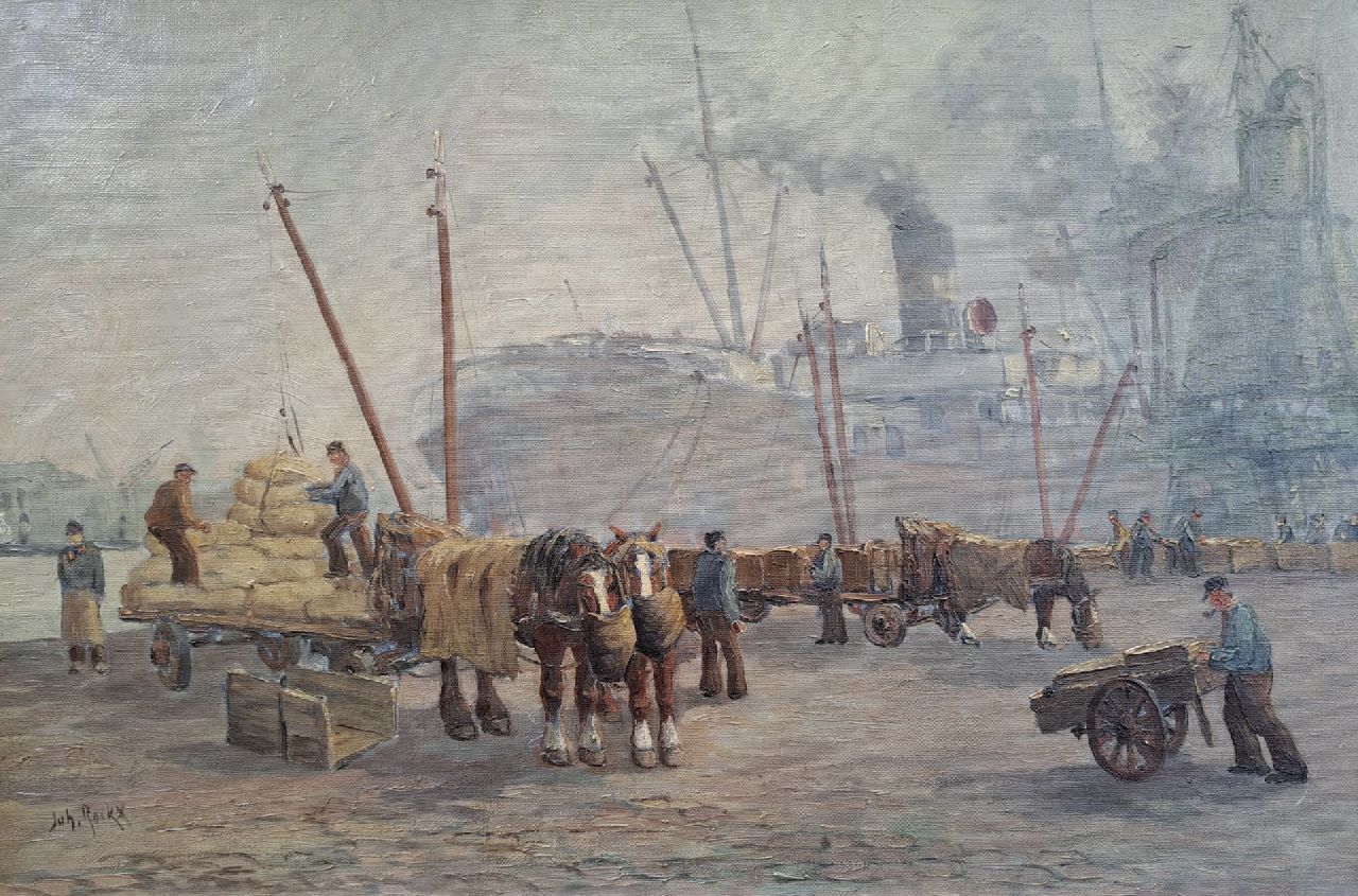 Rockx J.M.J.  | Johannes 'John' Maria Joseph Rockx | Paintings offered for sale | Activity in a port, oil on canvas 40.1 x 60.2 cm, signed l.l.