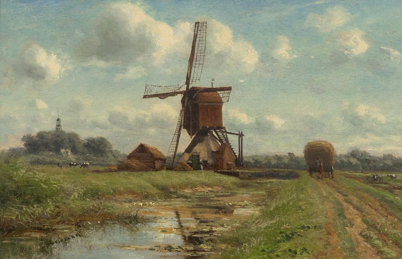 Doeleman J.H.  | Johan Hendrik Doeleman | Paintings offered for sale | A polderlandscape with a windmill, oil on panel 21.8 x 32.8 cm, signed l.l.