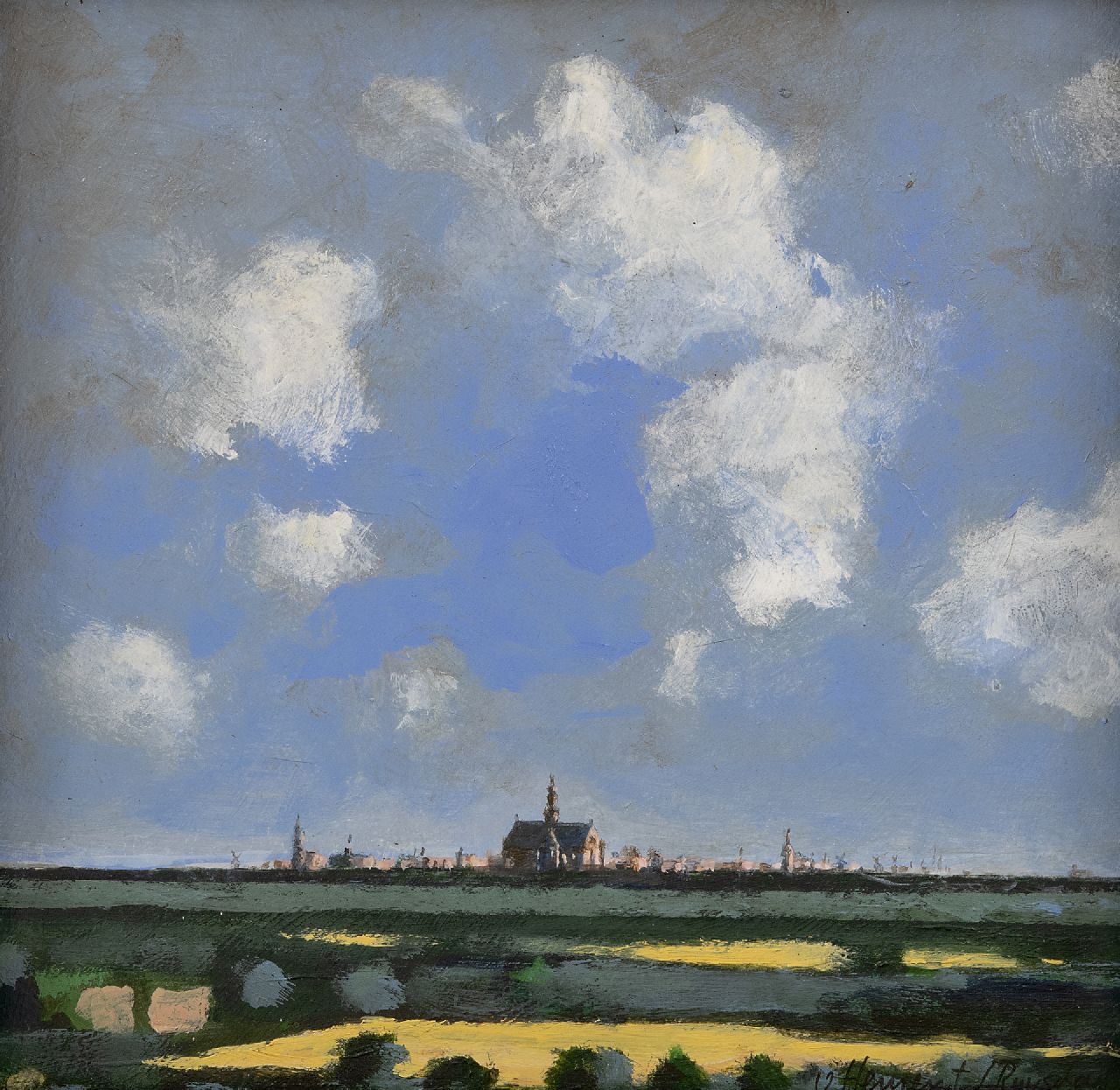 Hemert E. van | Evert van Hemert | Paintings offered for sale | 'Haarlempje'; Evert van Hemert's Ruysdael, oil on board 29.0 x 29.0 cm, signed l.r. 'v. Hemert/Ruysdael' and dated 2016