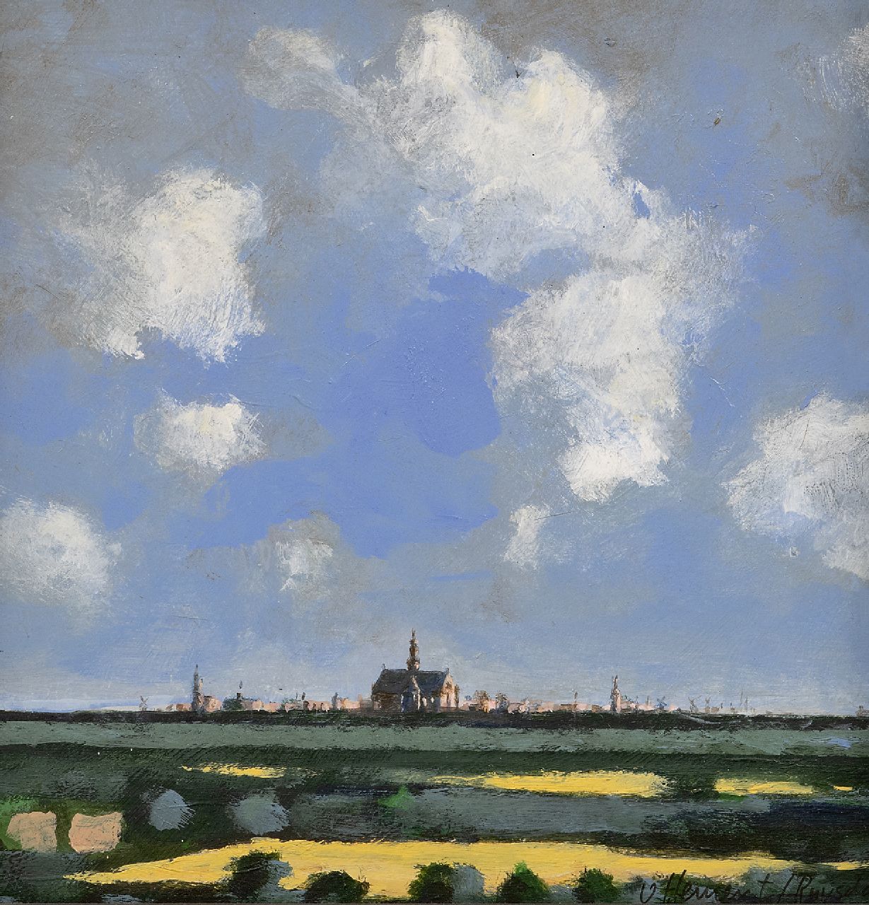 Hemert E. van | Evert van Hemert | Paintings offered for sale | 'Haarlempje'; Evert van Hemert's Ruysdael, oil on board 29.0 x 29.0 cm, signed l.r. 'v. Hemert/Ruysdael' and dated 2016