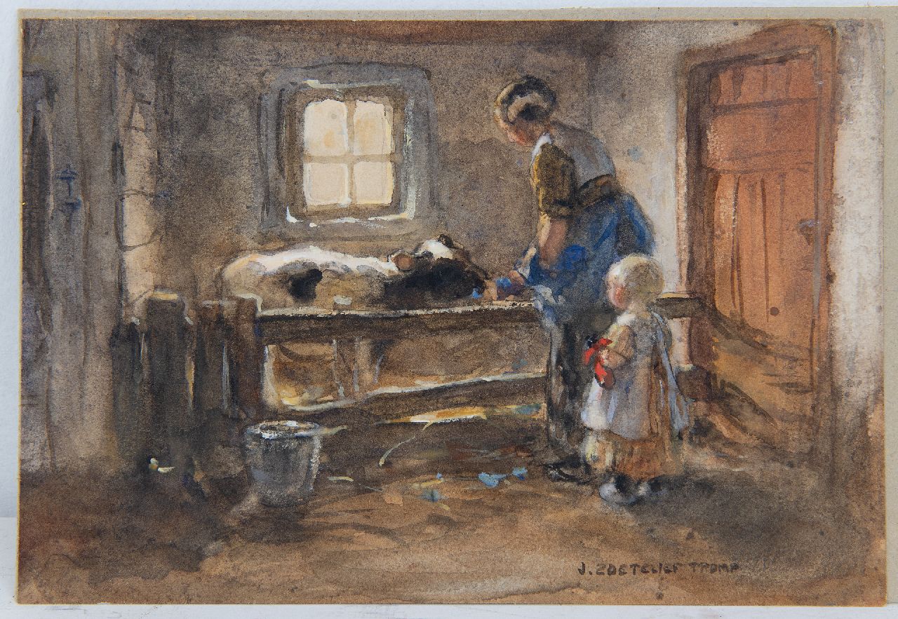 Zoetelief Tromp J.  | Johannes 'Jan' Zoetelief Tromp | Watercolours and drawings offered for sale | Das Kälbchen füttern, watercolour on paper 15.5 x 22.9 cm, signed l.r.