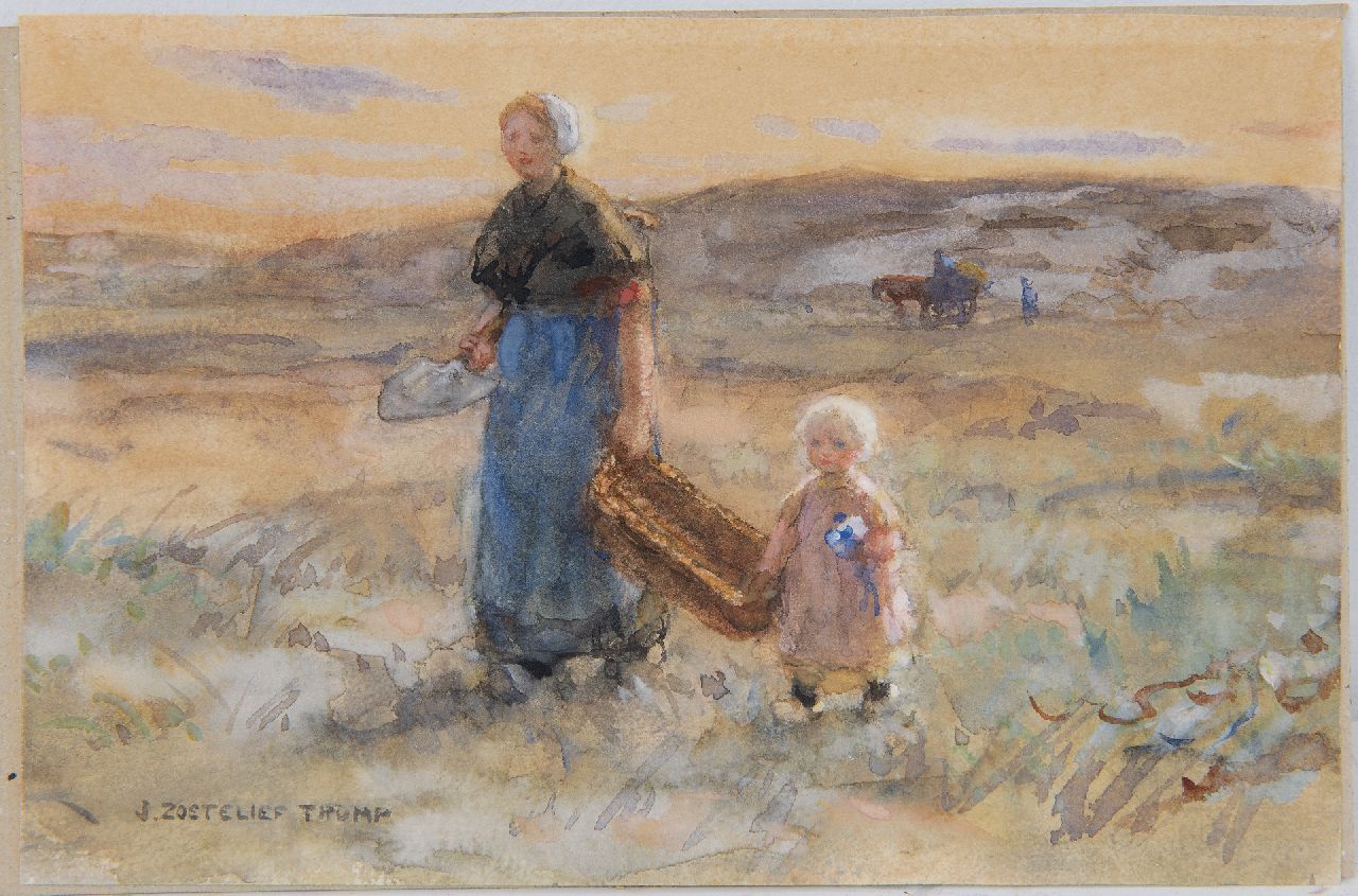 Zoetelief Tromp J.  | Johannes 'Jan' Zoetelief Tromp | Watercolours and drawings offered for sale | Mother and child in the dunes, watercolour on paper 15.6 x 23.2 cm, signed l.l.