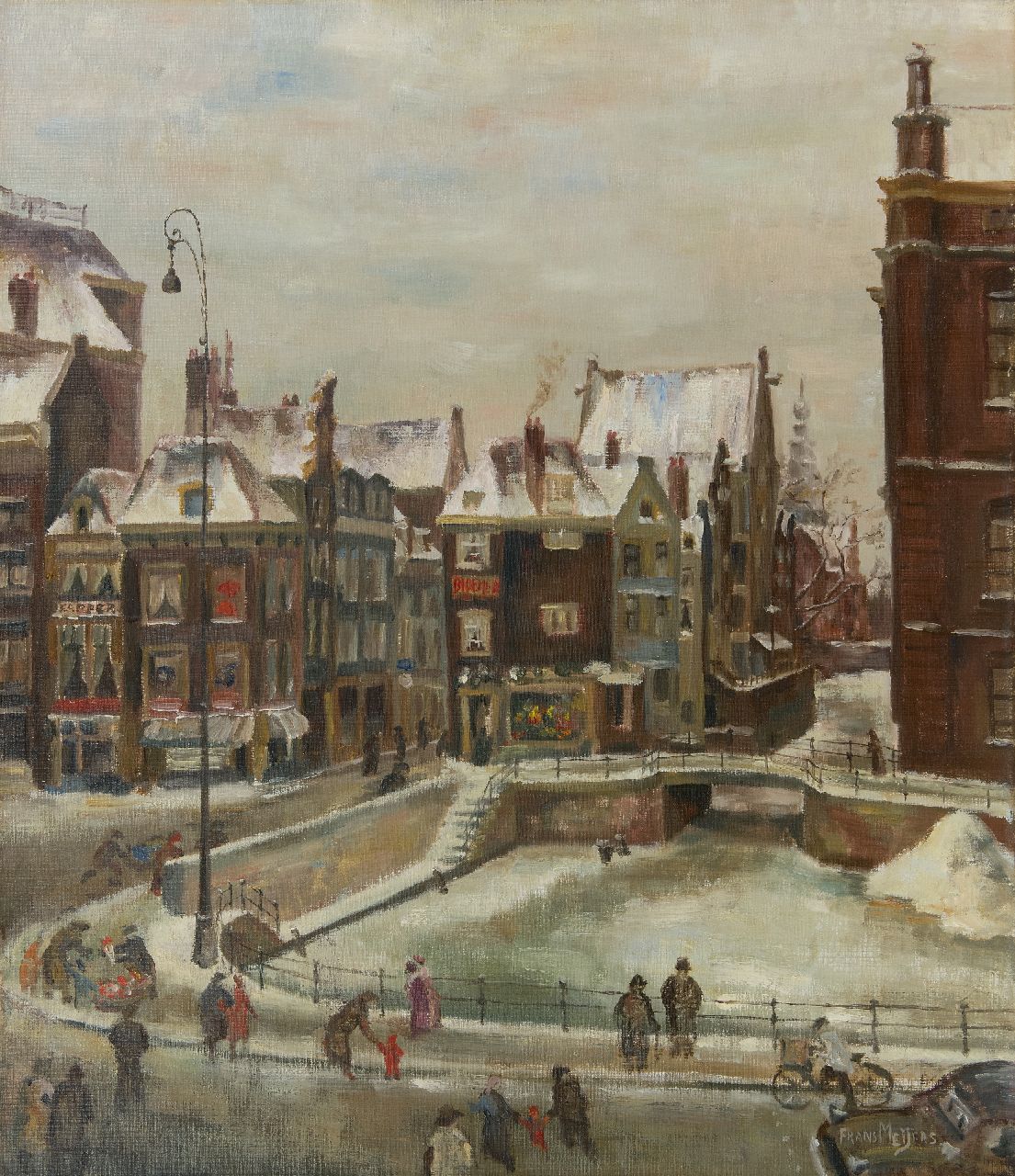 Meijers F.  | Frans Meijers | Paintings offered for sale | A view of  the Rokin in Amsterdam from the Arti building, oil on canvas 70.1 x 60.1 cm, signed l.r.