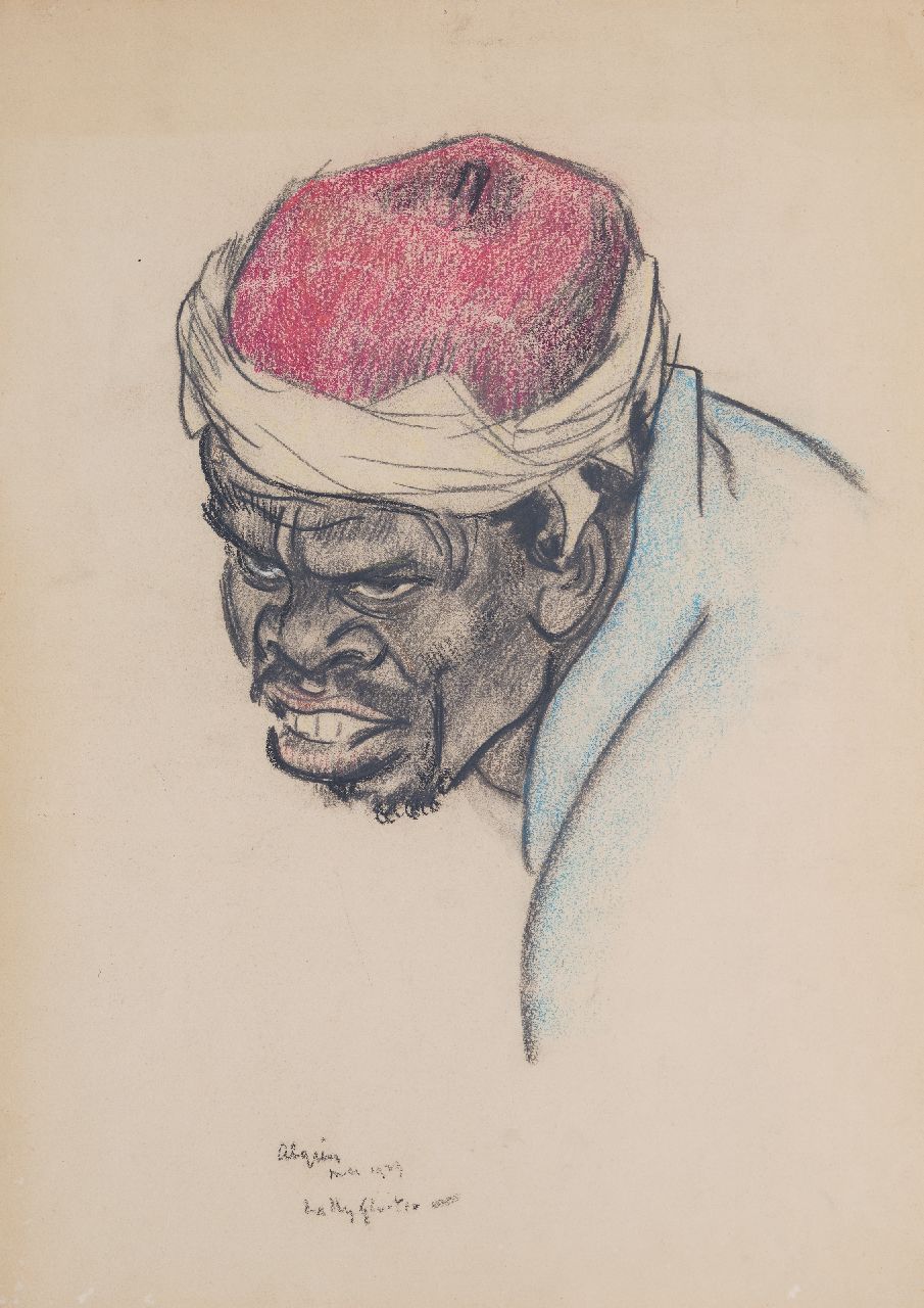 Sluiter J.W.  | Jan Willem 'Willy' Sluiter | Watercolours and drawings offered for sale | Portrait of an Algerian man, chalk on paper 44.6 x 33.3 cm, signed l.c. and 'Algiers' May 1924