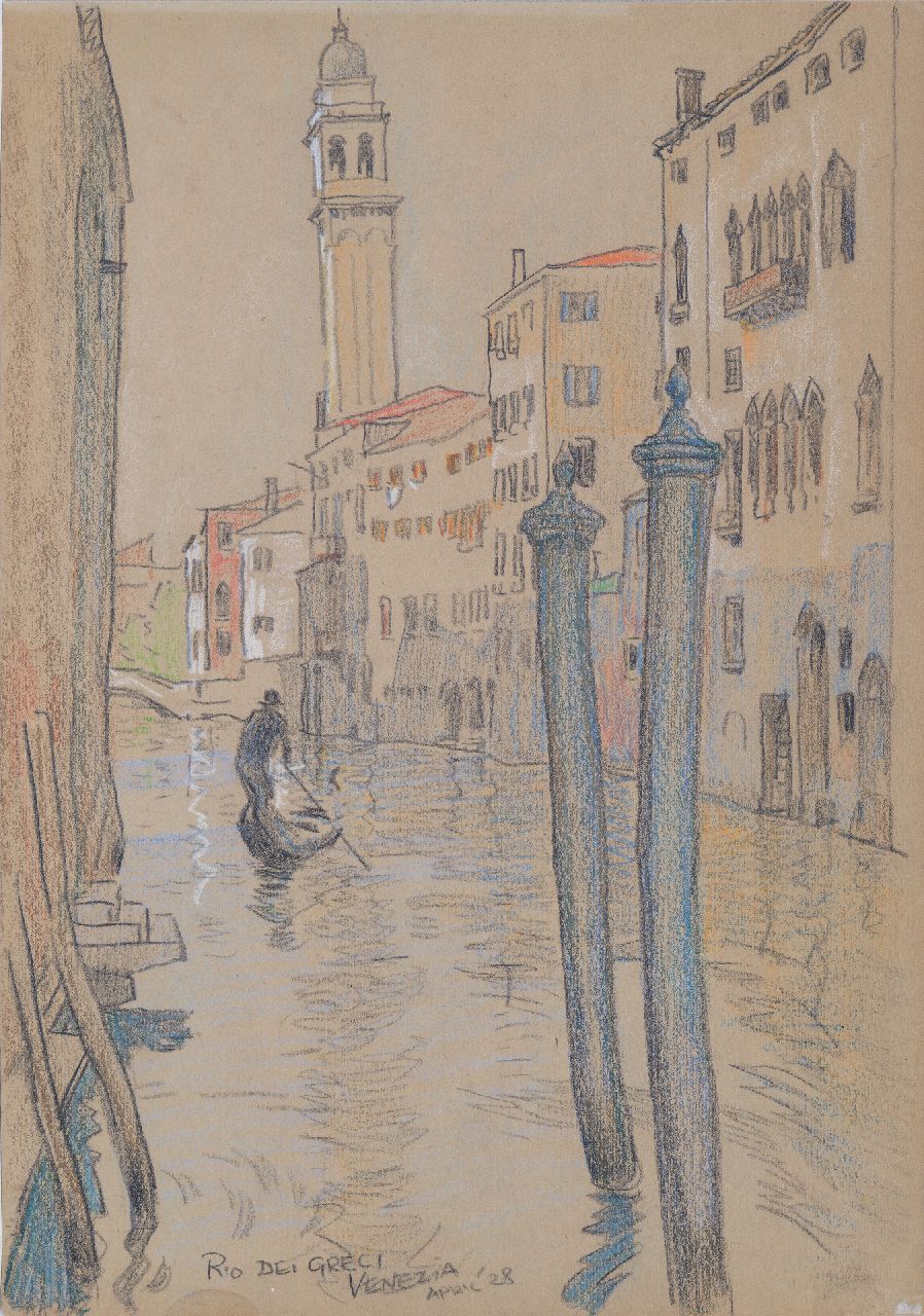 Sluiter J.W.  | Jan Willem 'Willy' Sluiter | Watercolours and drawings offered for sale | The Rio dei Greci, Venice, chalk on paper 36.2 x 25.3 cm, signed l.l. and dated April '28