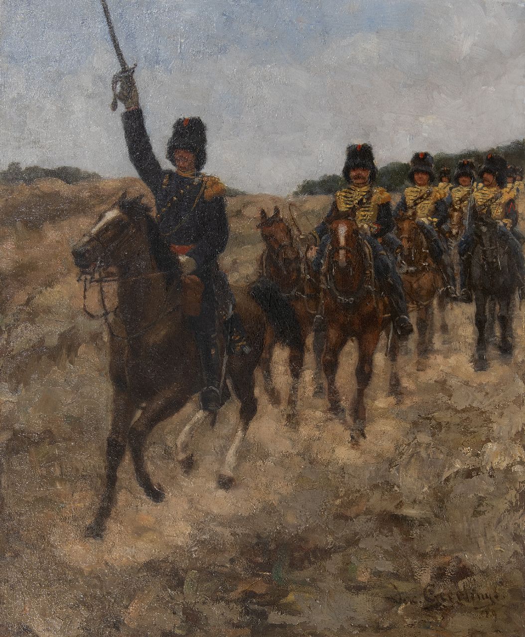 Geerlings J.H.  | Jacob Hendrik Geerlings, Horse artillery, exercising on the Kempenberg heath, oil on canvas 65.9 x 54.2 cm, signed l.r. and painted ca. 1870-1880