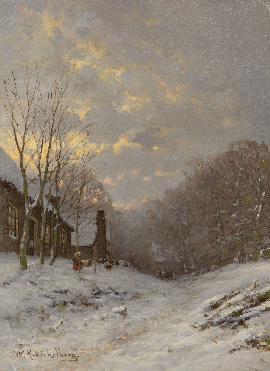Eickelberg W.H.  | Willem Hendrik Eickelberg | Paintings offered for sale | A snowy forest road, oil on canvas 45.4 x 33.4 cm, signed l.l. and zonder lijst