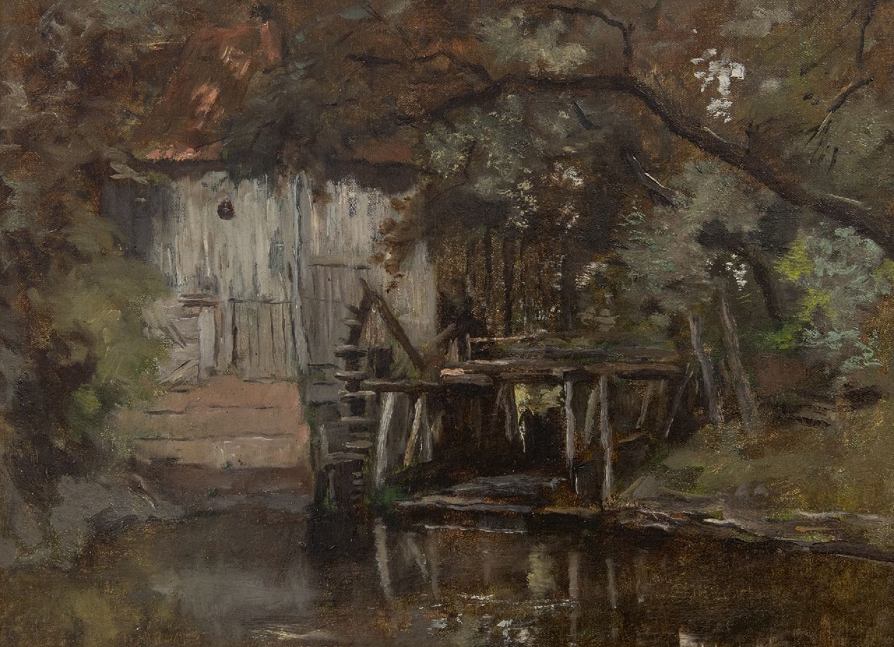 Essen J.C. van | Johannes Cornelis 'Jan' van Essen, The water mill at the castle Vorden, oil on canvas 27.3 x 36.5 cm, signed on the reverse and dated on the reverse 1898