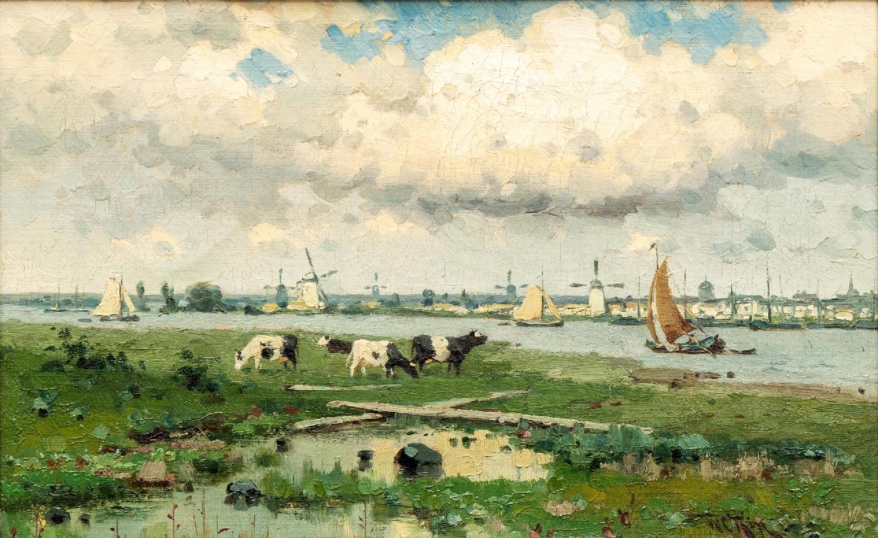 Rip W.C.  | 'Willem' Cornelis Rip | Paintings offered for sale | Sunny day at Overschie, oil on canvas 26.2 x 42.1 cm, signed l.r.